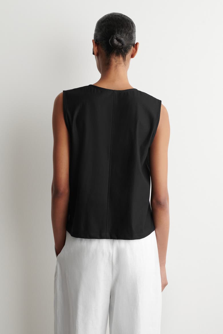 Gathered-neck Jersey Tank Top, Alternate, color, BLACK