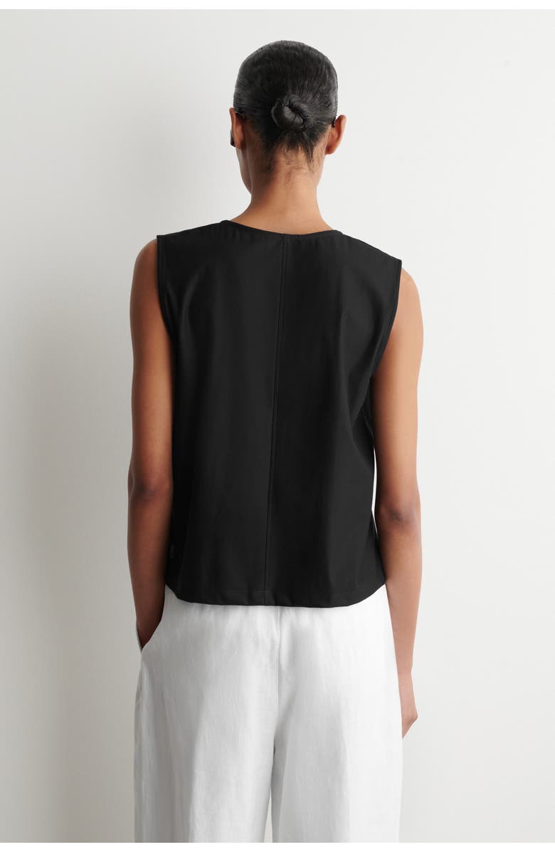 COS Gathered-neck Jersey Tank Top, Alternate, color, Black