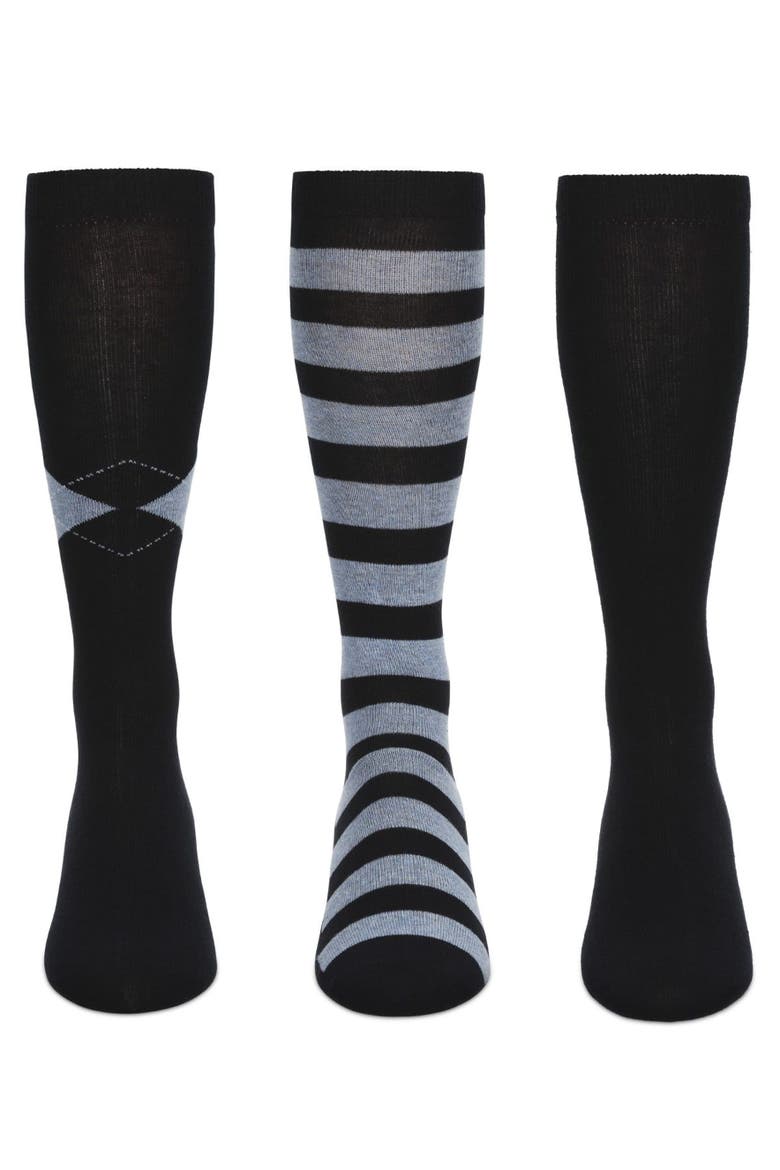 3 Pair Pack Soft Stripe Knee High Socks, Alternate, color, Navy