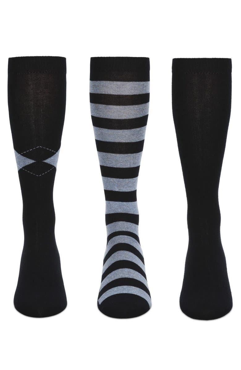 MeMoi 3 Pair Pack Soft Stripe Knee High Socks, Alternate, color, Navy