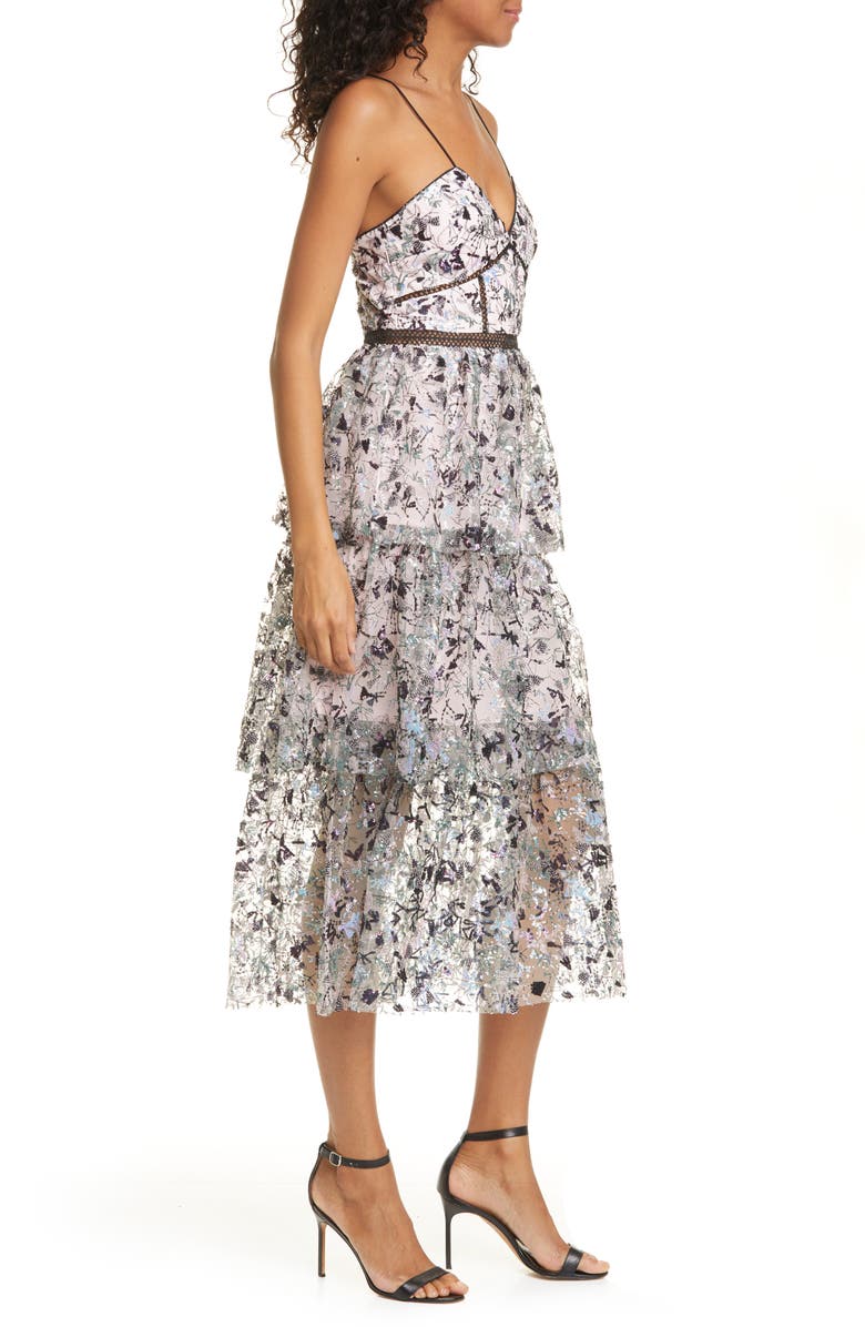 Self-Portrait Constellation Embellished Tiered Midi Dress, Alternate, color, 