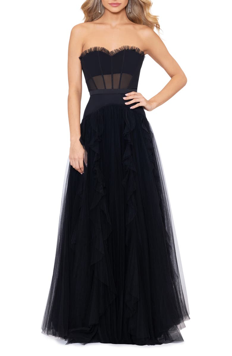 Betsy & Adam Ruffle Corset Ballgown, Main, color, 