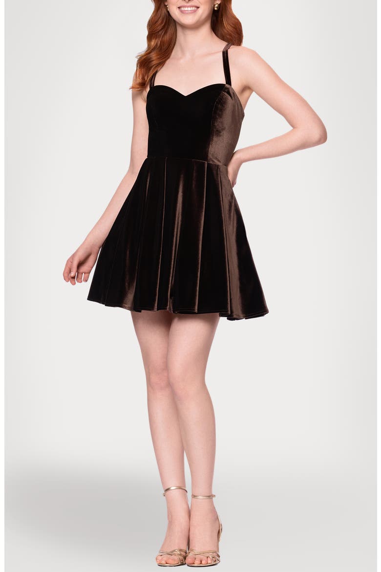 Velvet Minidress, Main, color, BROWN