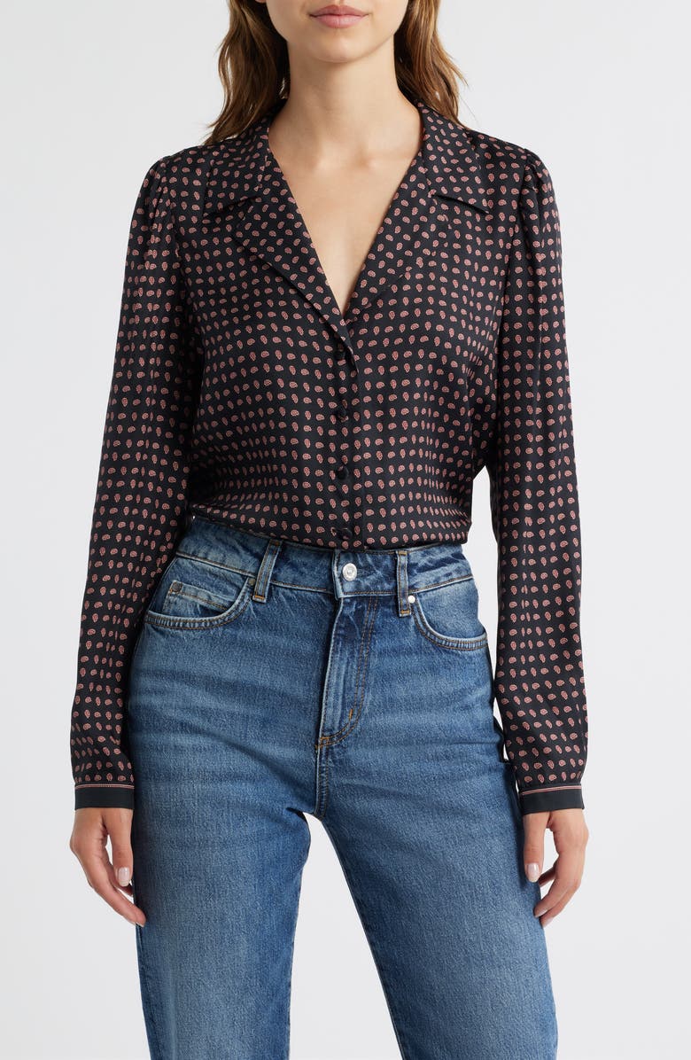 DÔEN Juliana Paisley Print Silk Blend Button-Up Shirt, Main, color, Cardinale Foulard