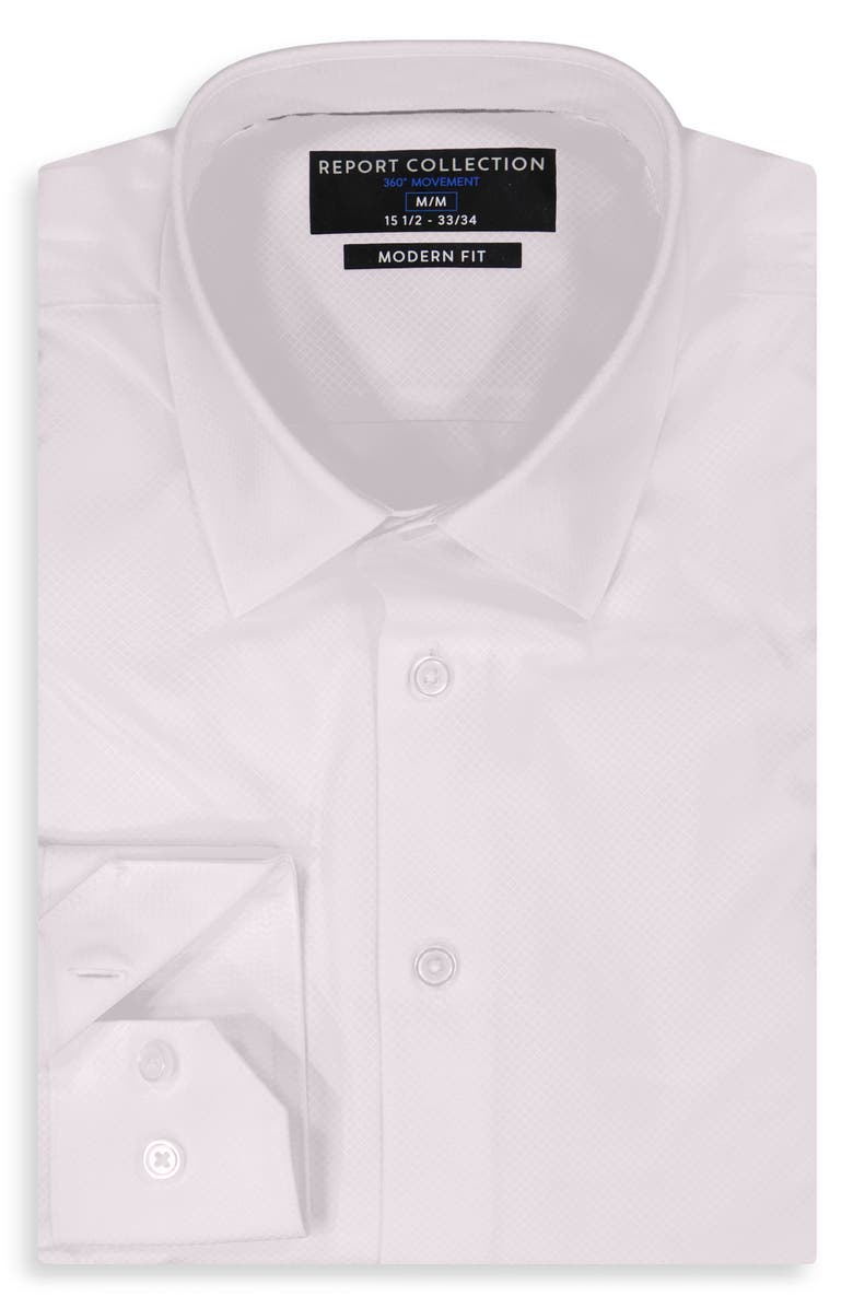 Report Collection 360° Movement Modern Fit Stretch Dress Shirt, Alternate, color, White