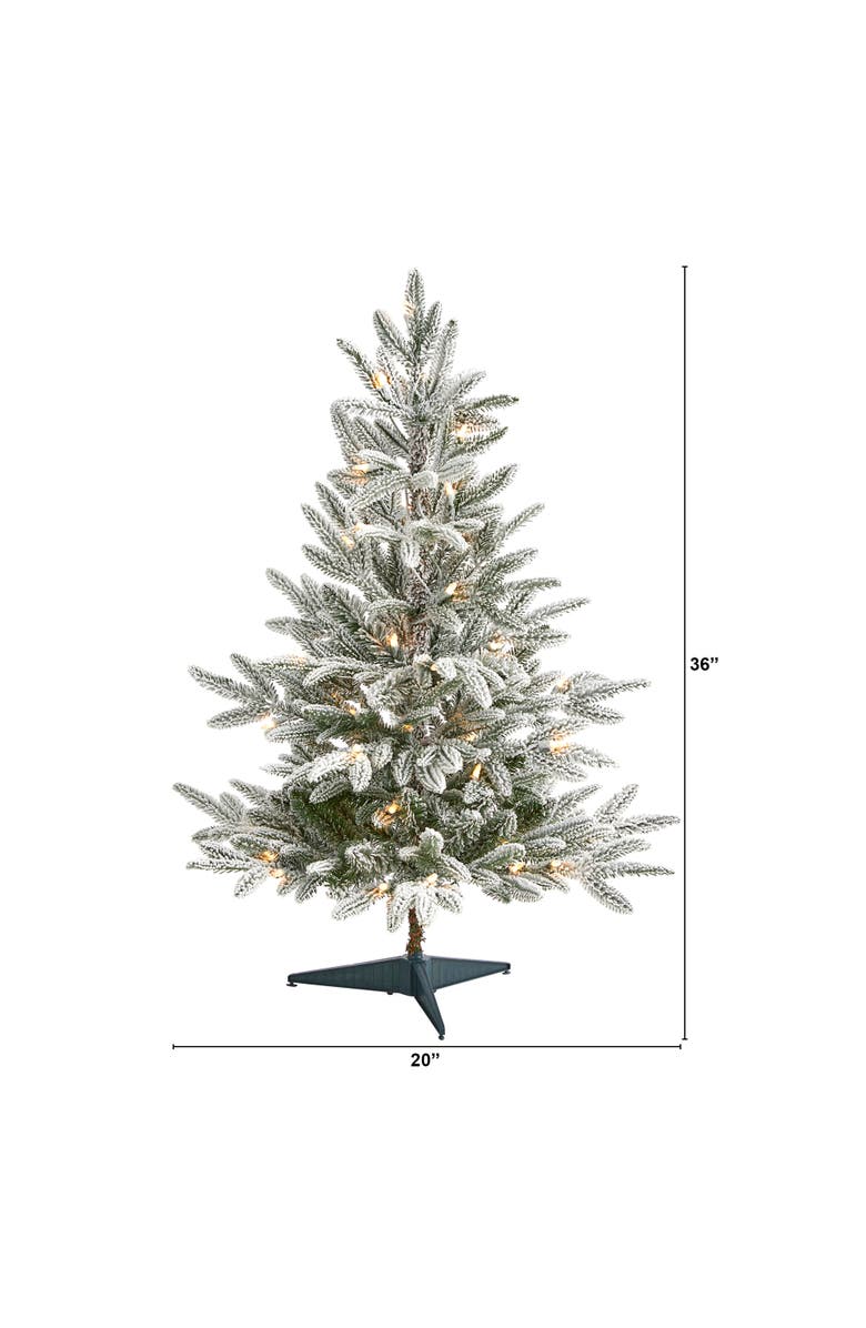 NEARLY NATURAL 3-ft Flocked Manchester Spruce Artificial Christmas Tree with 50 Lights and 133 Bendable Branches, Alternate, color, Green