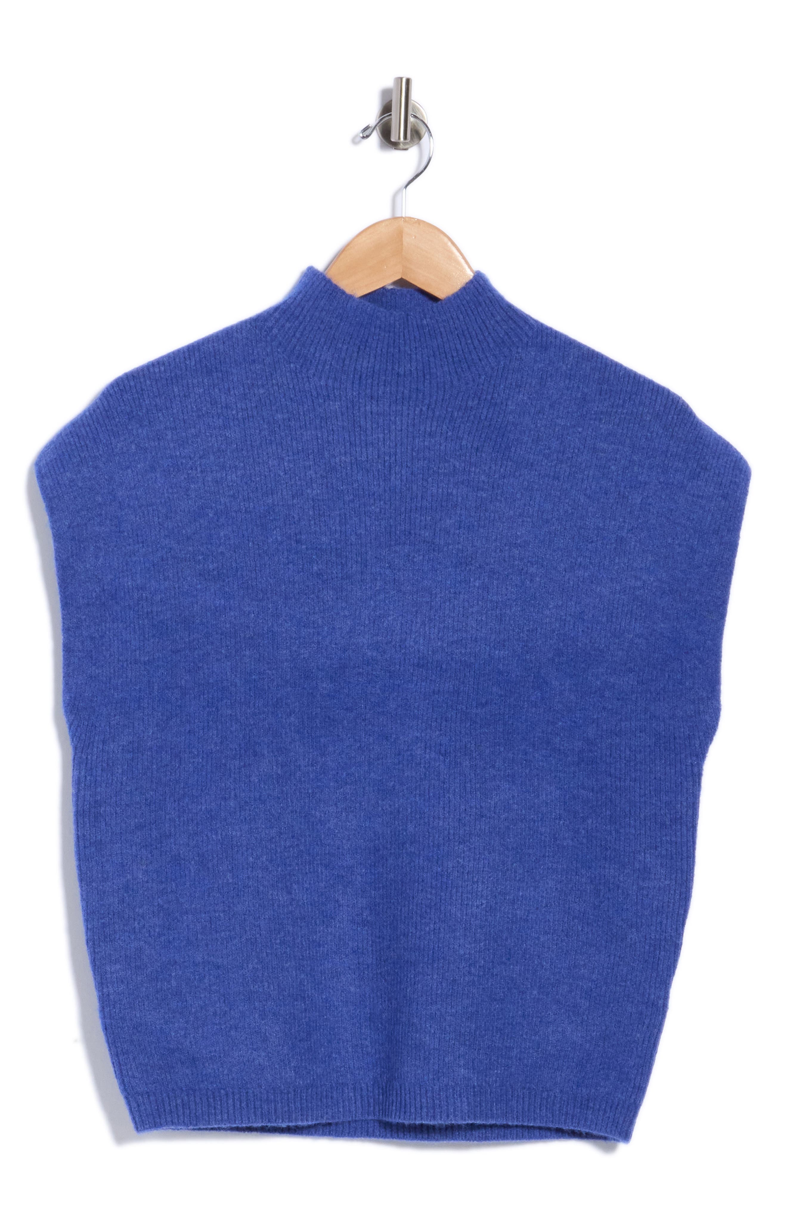 Cyrus Cap Sleeve Mock Neck Sweater In Blue