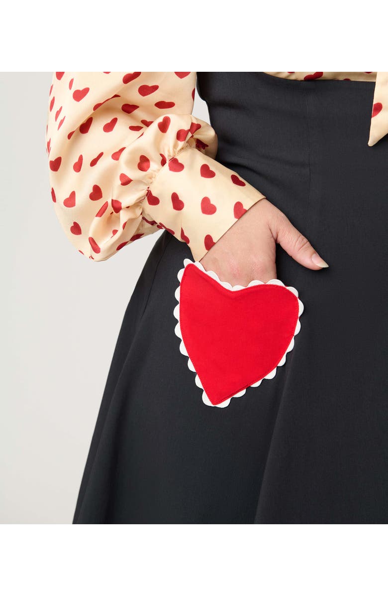 Unique Vintage Plus Size Amma Swing Skirt, Alternate, color, Black W/Red Hearts