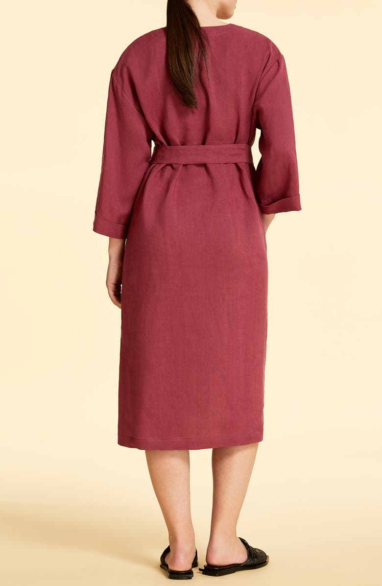 Marina Rinaldi Doriana Belted Linen Midi Dress, Alternate, color,