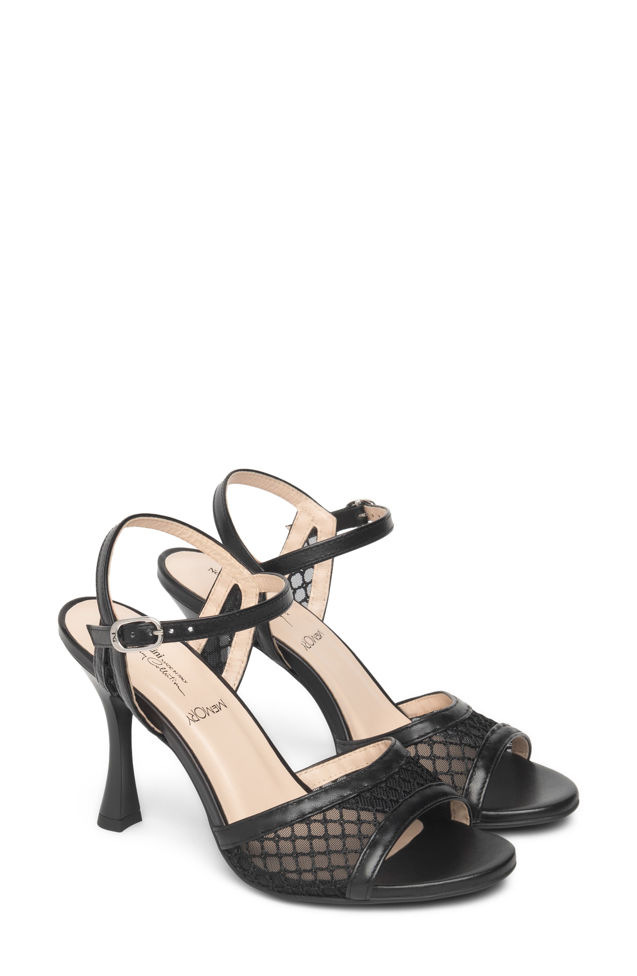 NeroGiardini Ankle Strap Mesh Sandal, Main, color, Black