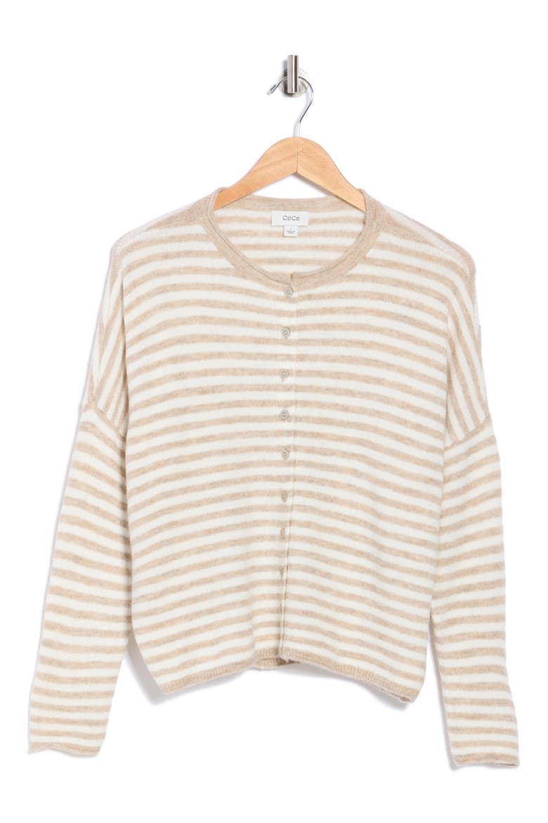 Stripe Cardigan, Alternate, color, OATMEAL/ NEW IVORY-110