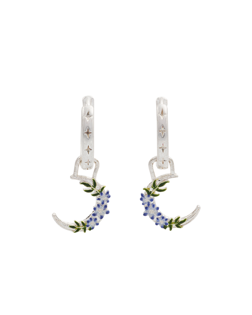 Fable England Nightshade Moon Silver Huggie Earrings In Silver