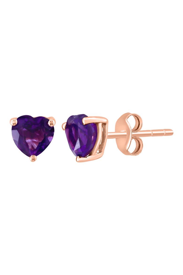 14K Rose Gold Heart Amethyst Stud Earrings, Alternate, color, PURPLE