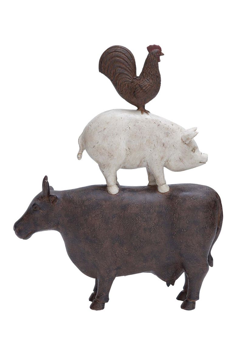 Brown Polystone Stacked Farm Animals Sculpture, Main, color, BROWN
