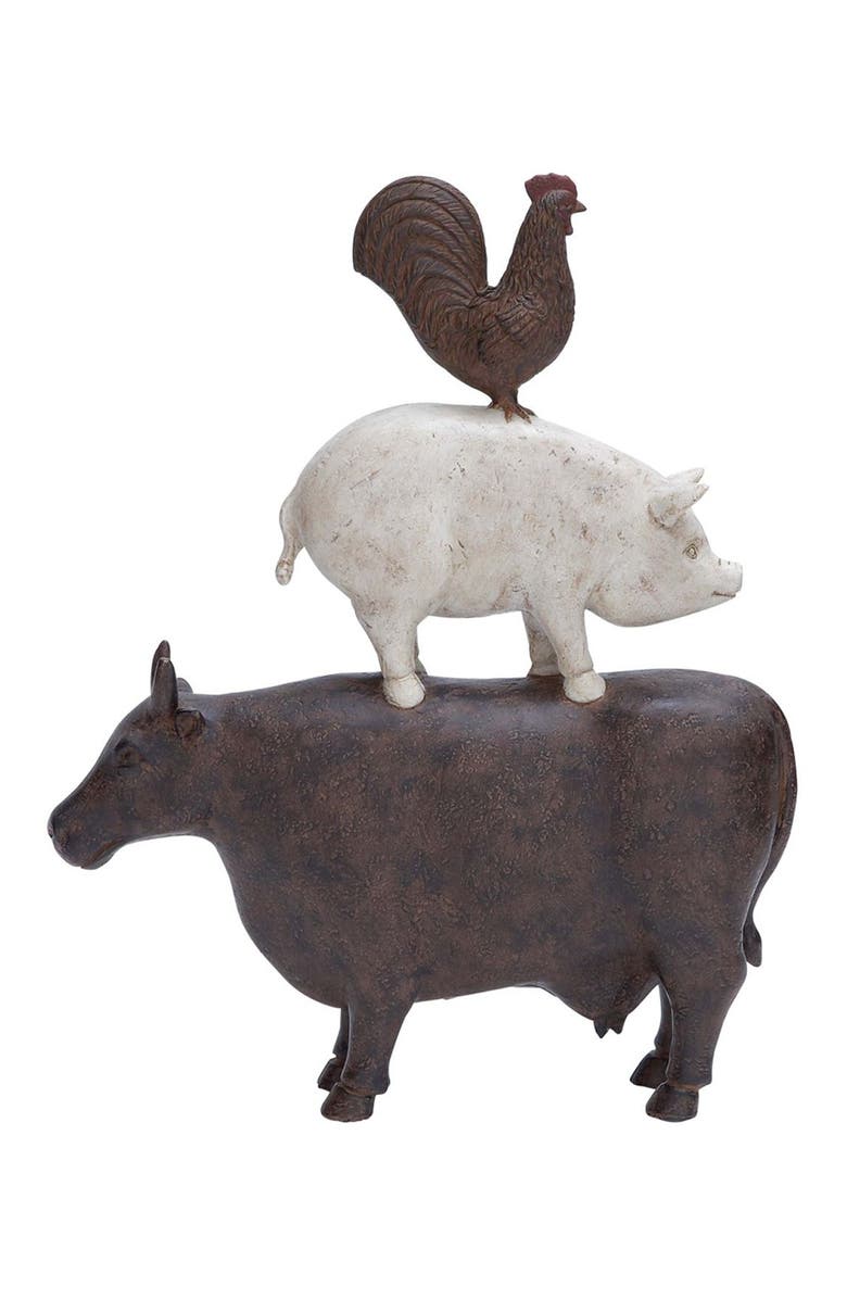 SONOMA SAGE HOME Brown Polystone Stacked Farm Animals Sculpture, Main, color, Brown