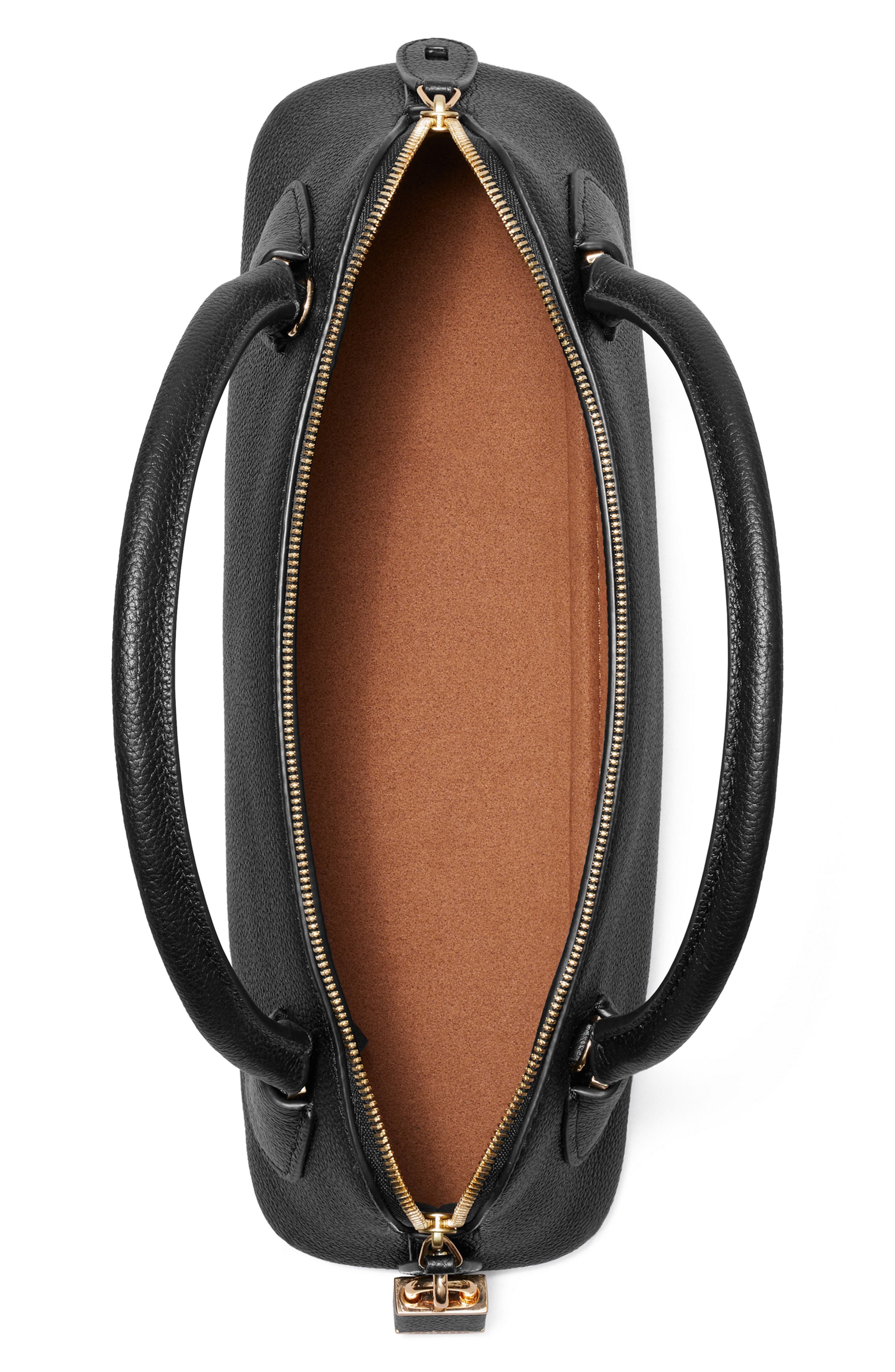Lock Leather Top Handle Bag, Alternate, color, BLACK
