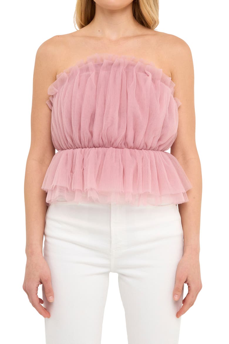 Strapless Tulle Peplum Top, Main, color, LILAC
