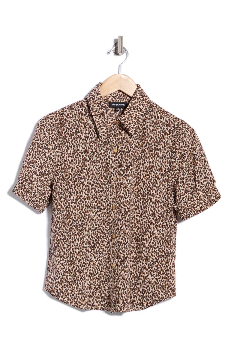Short Sleeve Button Front Shirt, Main, color, BRN/ TPE
