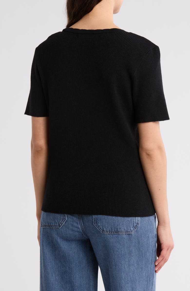 DR2 by Daniel Rainn Scalloped V-Neck Short Sleeve Ribbed Sweater, Alternate, color,