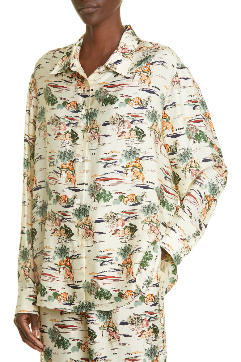 Garo Silk Button-Up Shirt, Alternate, color, NATURAL / MULTI