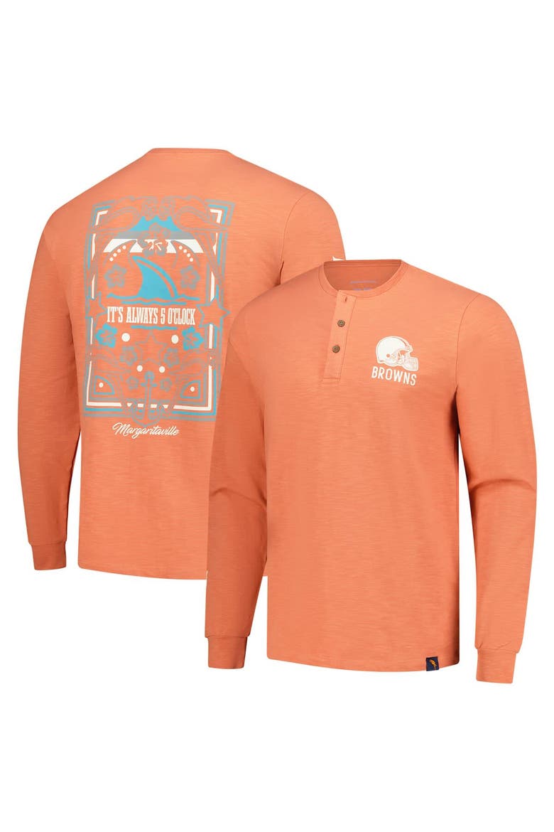 Men's Margaritaville Coral Cleveland Browns Five O'Clock Henley Long Sleeve T-Shirt, Main, color, Coral