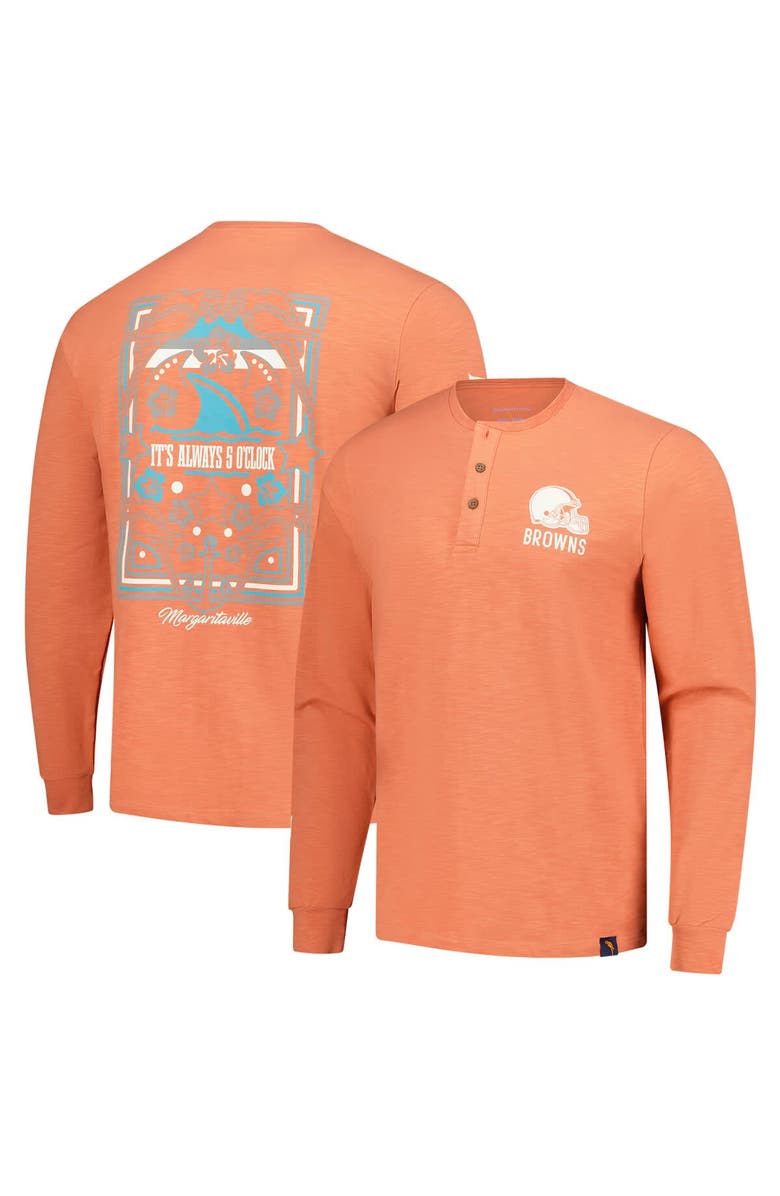 Margaritaville Men's Margaritaville Coral Cleveland Browns Five O'Clock Henley Long Sleeve T-Shirt, Main, color, Coral