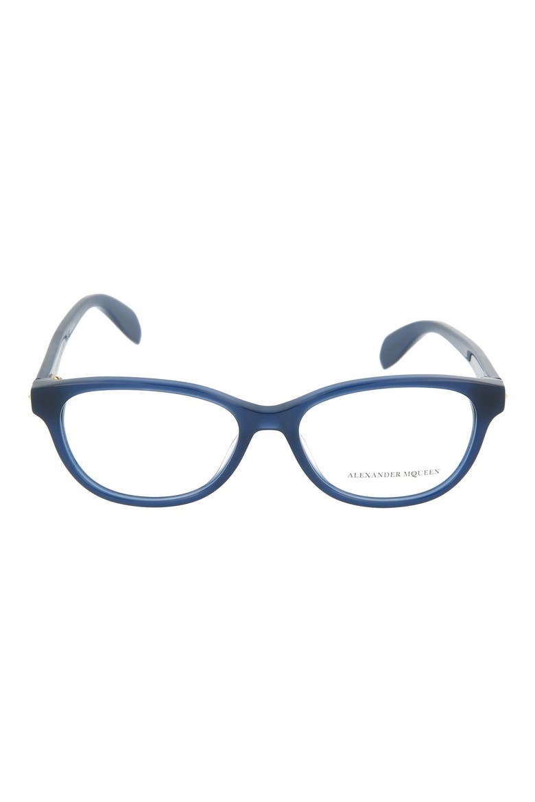 Alexander McQueen 52mm Cat Eye Optical Frames, Main, color, SHINY MILKY BLUE