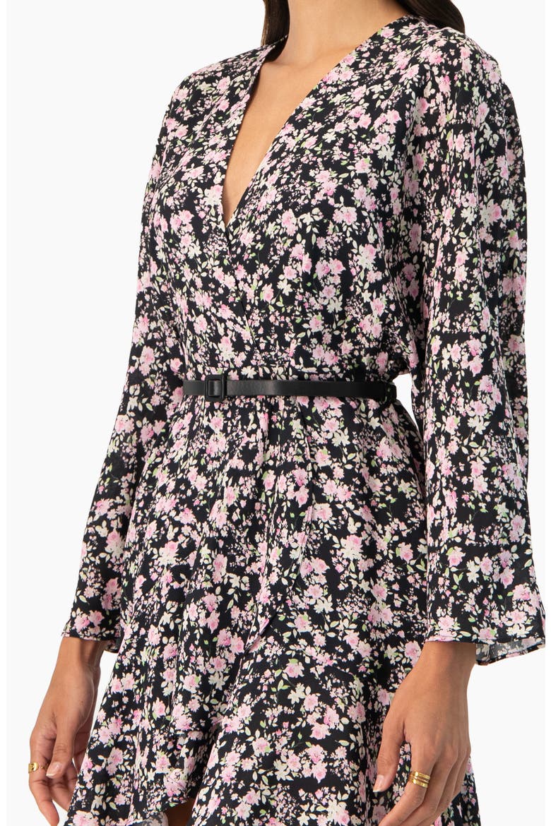 Dolan Sleeve Short Floral V-Neck Dress, Alternate, color, Black