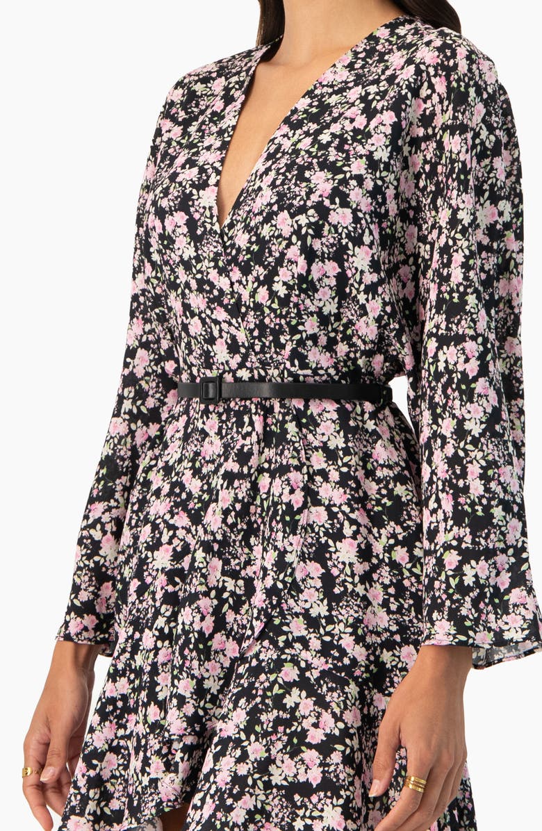IVONNE Dolan Sleeve Short Floral V-Neck Dress, Alternate, color, Black