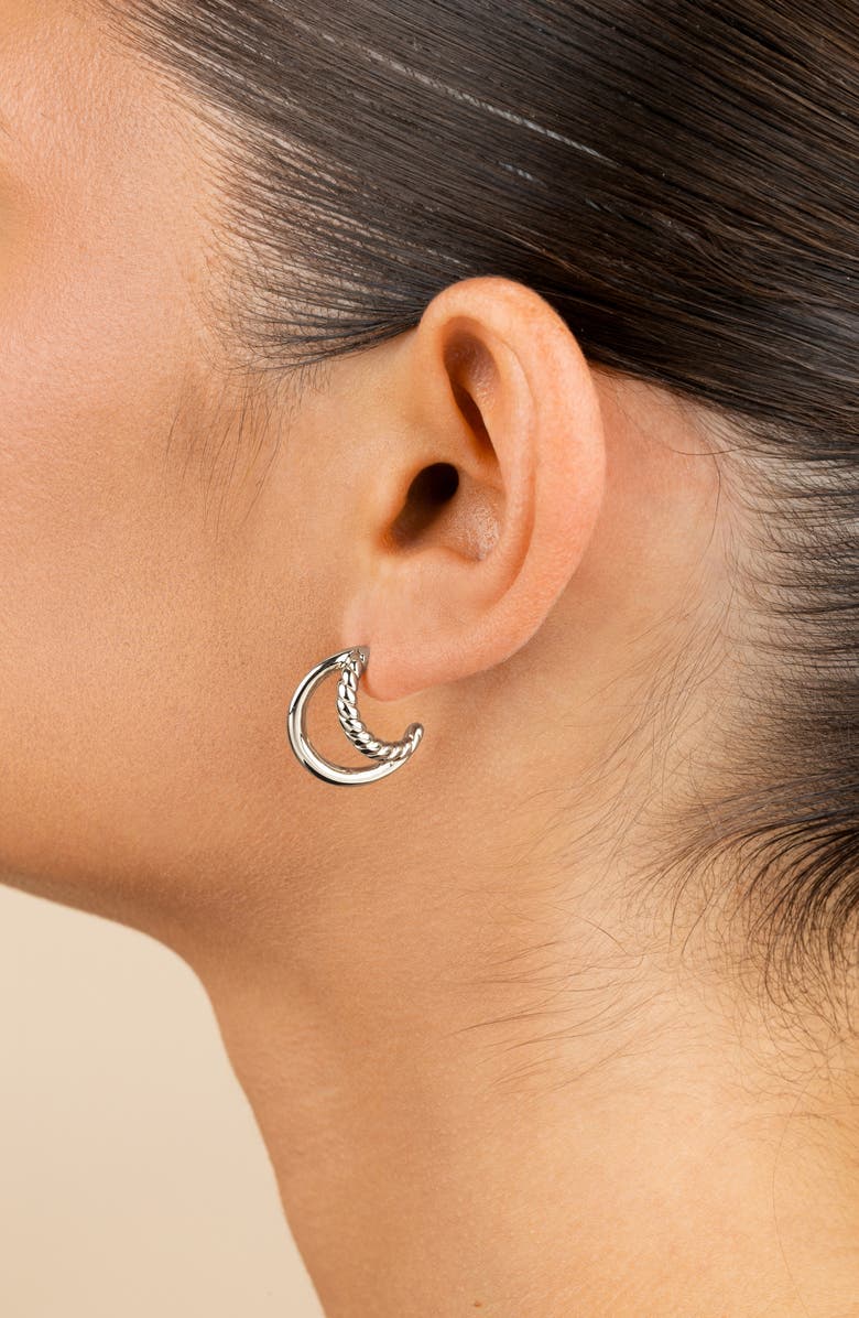 Sterling Forever Acacia Double Row Huggie Hoop Earrings, Alternate, color, Silver