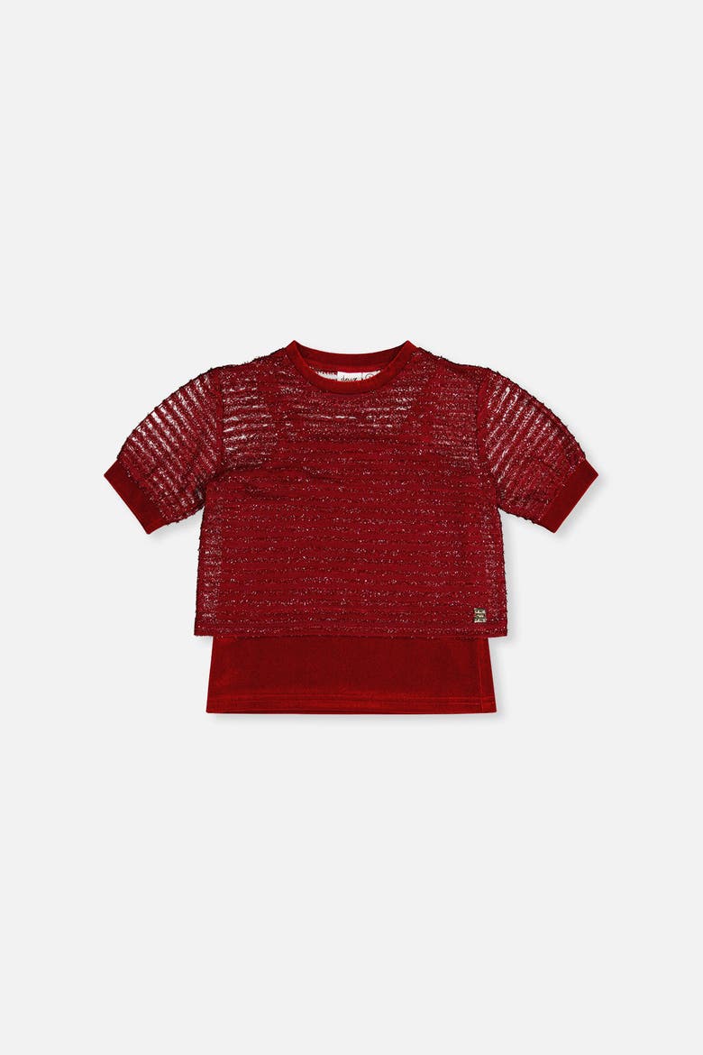 Fake Layering Jacquard Sparkly Top & Cami, Main, color, Rouge