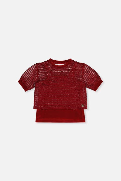 Fake Layering Jacquard Sparkly Top & Cami