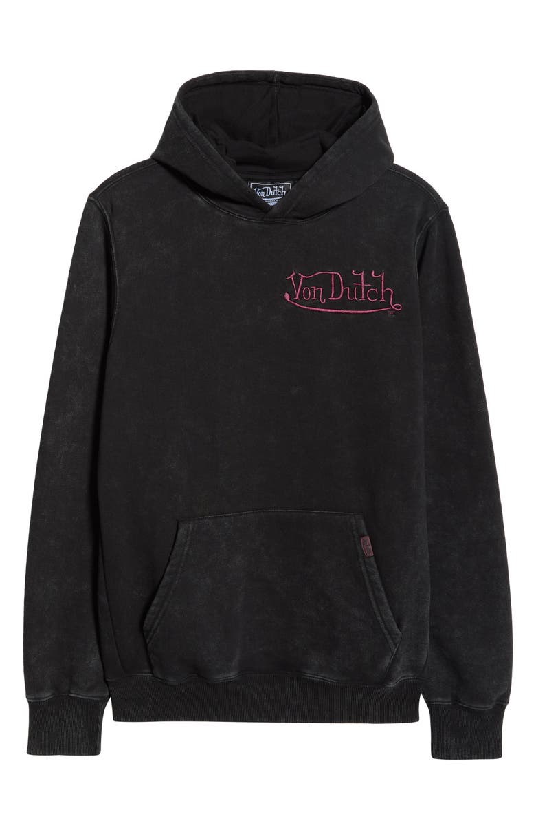 Von Dutch Embroidered Mineral Wash Fleece Graphic Hoodie, Alternate, color, Black Mineral Wash