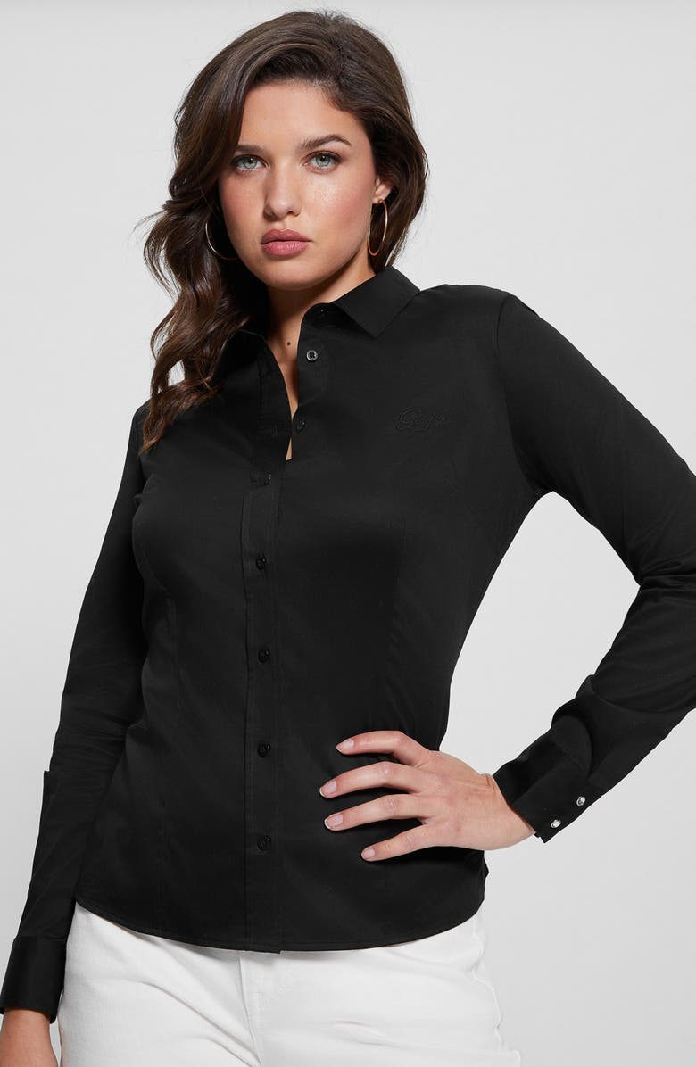 GUESS Cate Stretch Cotton Button-Up Shirt, Alternate, color, 