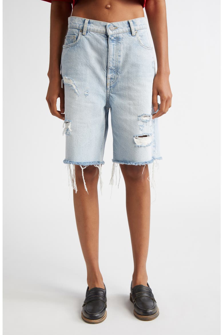 Marsha Destroyed Cutoff Denim Bermuda Shorts, Main, color, CLOUD BLUE