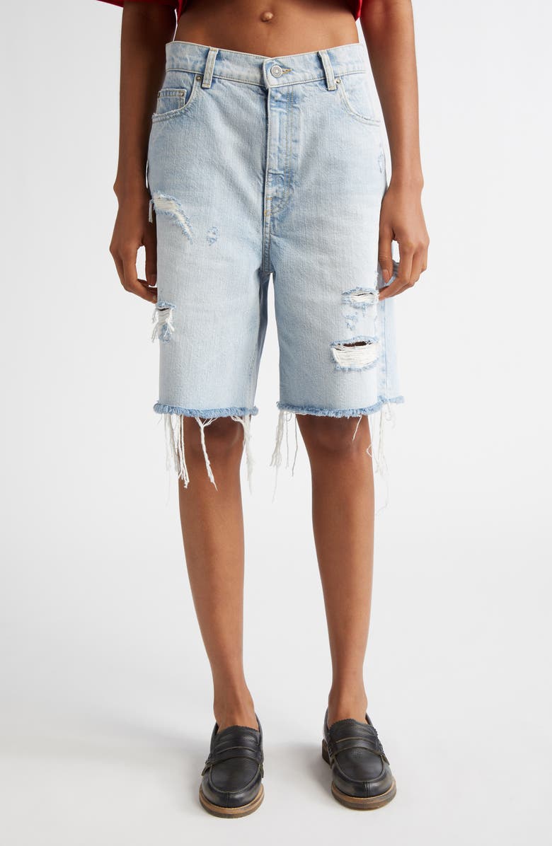 Golden Goose Marsha Destroyed Cutoff Denim Bermuda Shorts, Main, color, Cloud Blue