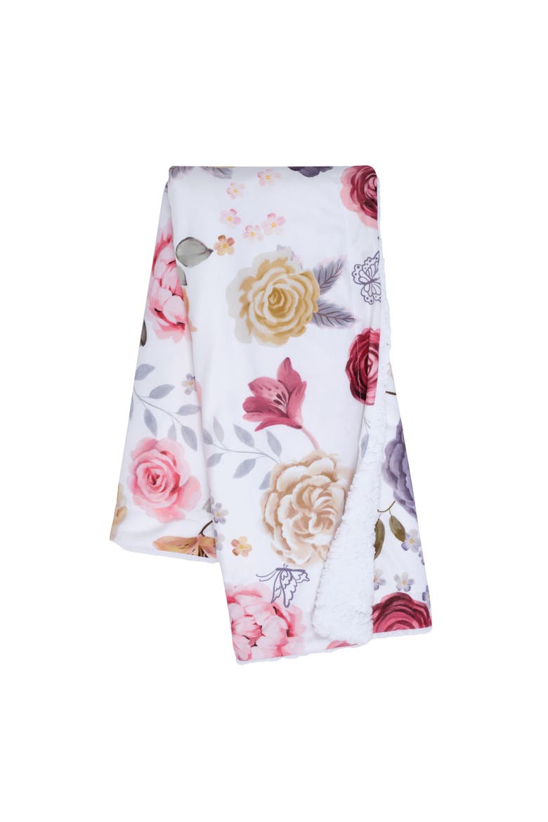 Secret Garden Ultra-Soft Fleece/Minky Floral Baby Blanket, Main, color, White