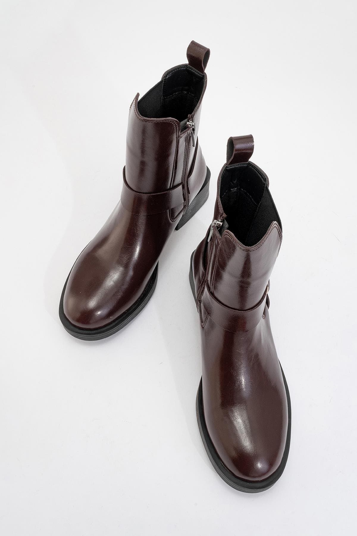 Stone Buckled Zip Ankle Boot, Alternate, color, Burgundy Faux Leather