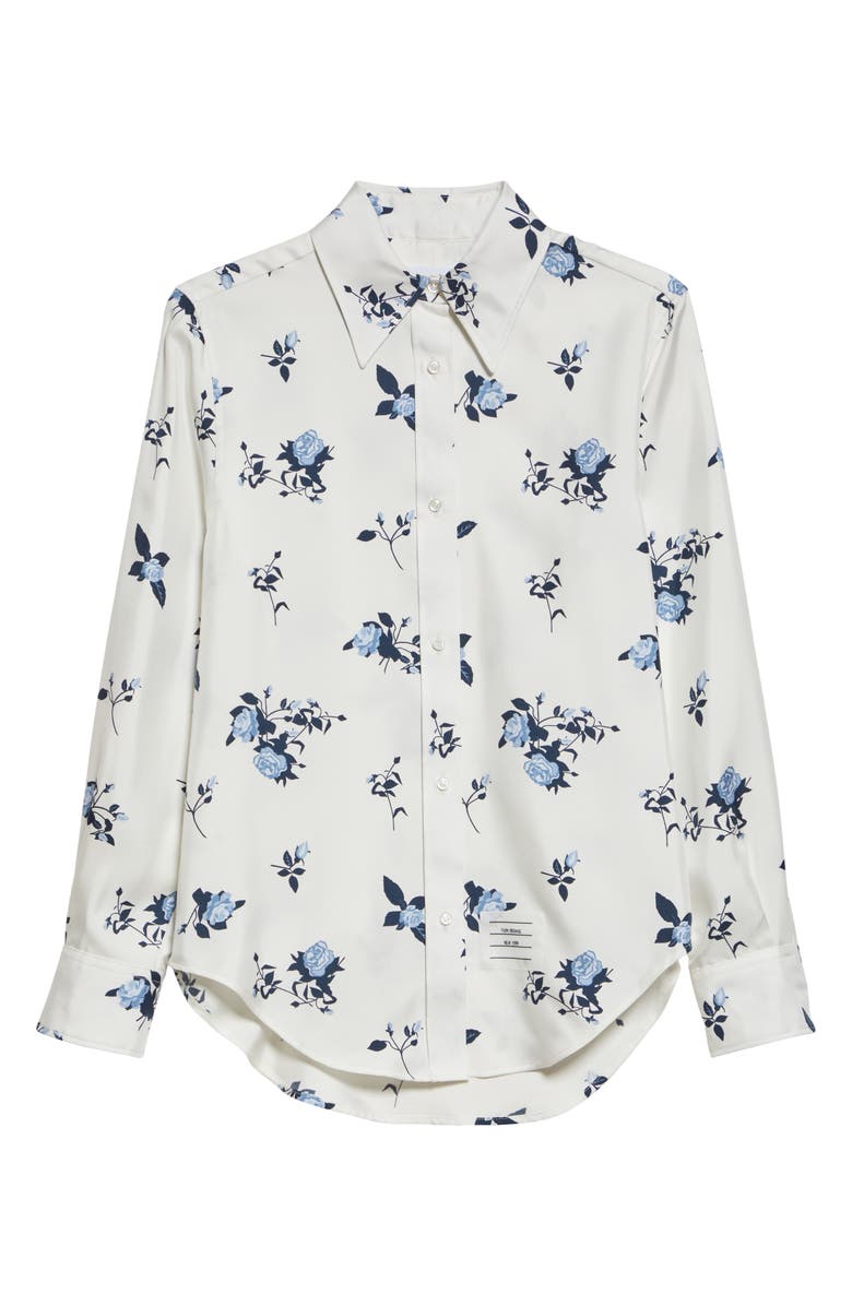 Thom Browne Rose Print Silk Button-Up Shirt, Alternate, color, 