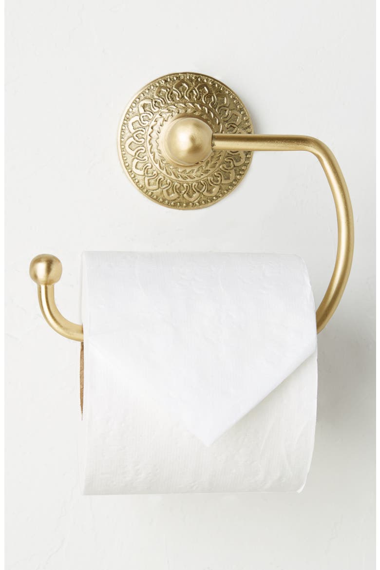 Anthropologie Brass Medallion Toilet Paper Holder, Alternate, color, HONEY