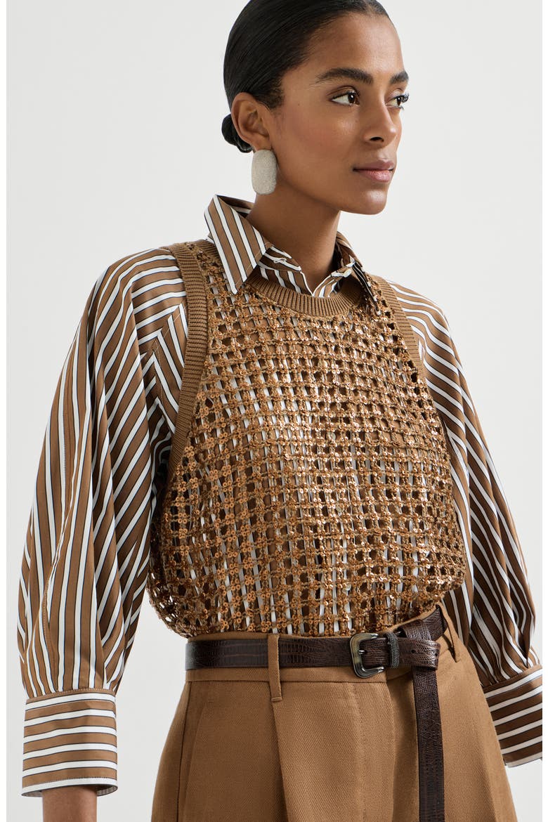 Dazzling Net Embroidery top, Alternate, color, Brown