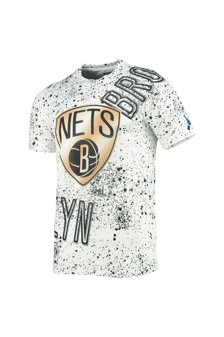 Men's FISLL White Brooklyn Nets Gold Foil Splatter Print T-Shirt, Alternate, color, White