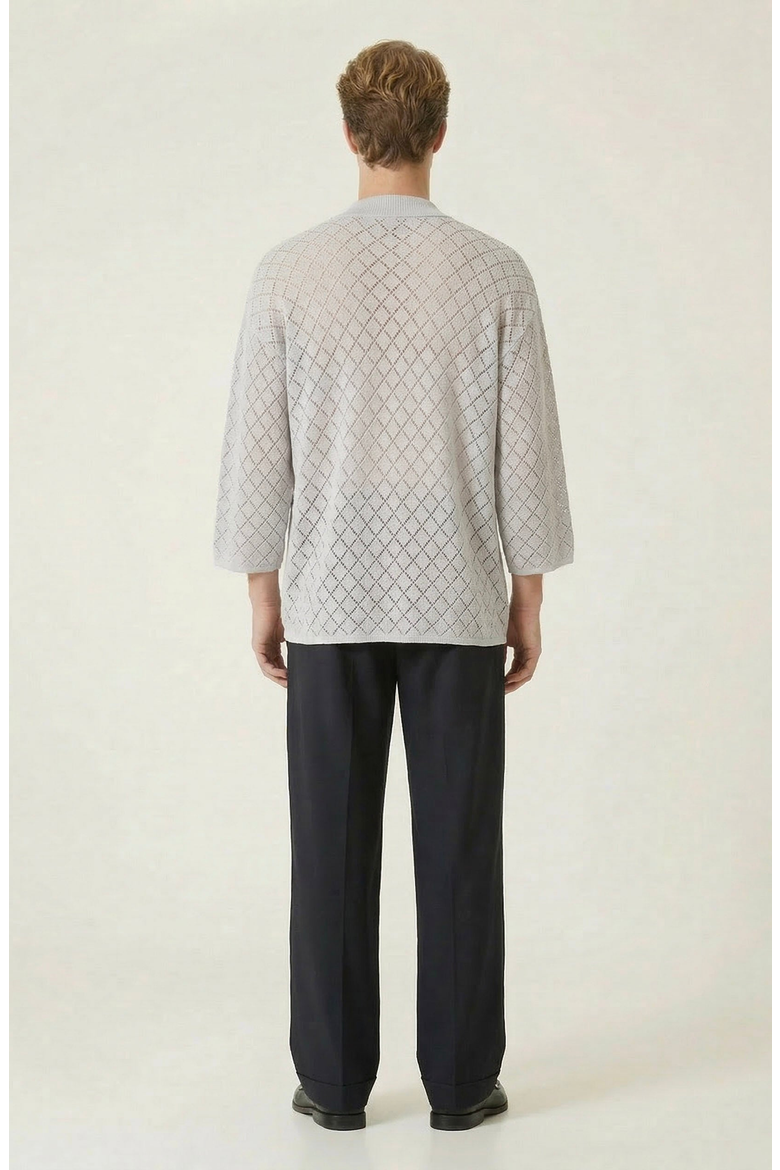 Textured Open Collar Knit Polo Top, Alternate, color, Light Grey