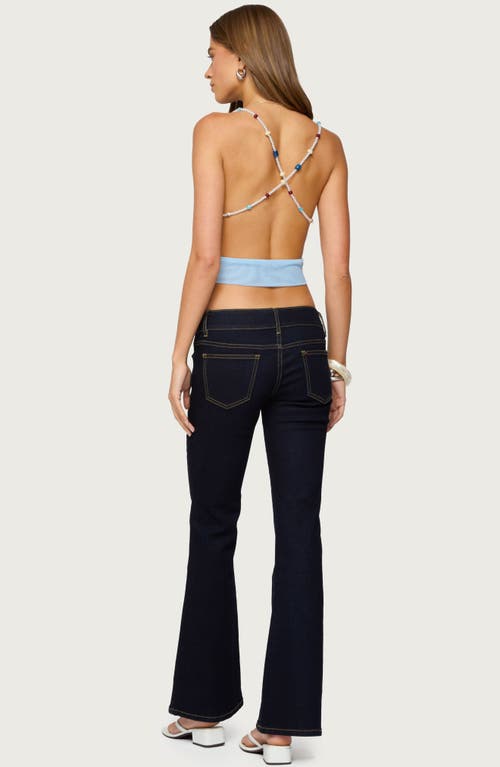 Edikted Beaded Deep Cowl Neck Backless Top In Blue