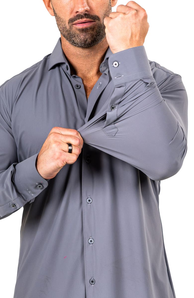 Maceoo Eins Shaped Fit Marthy3014 Grey Knit Button-Up Shirt, Alternate, color, 