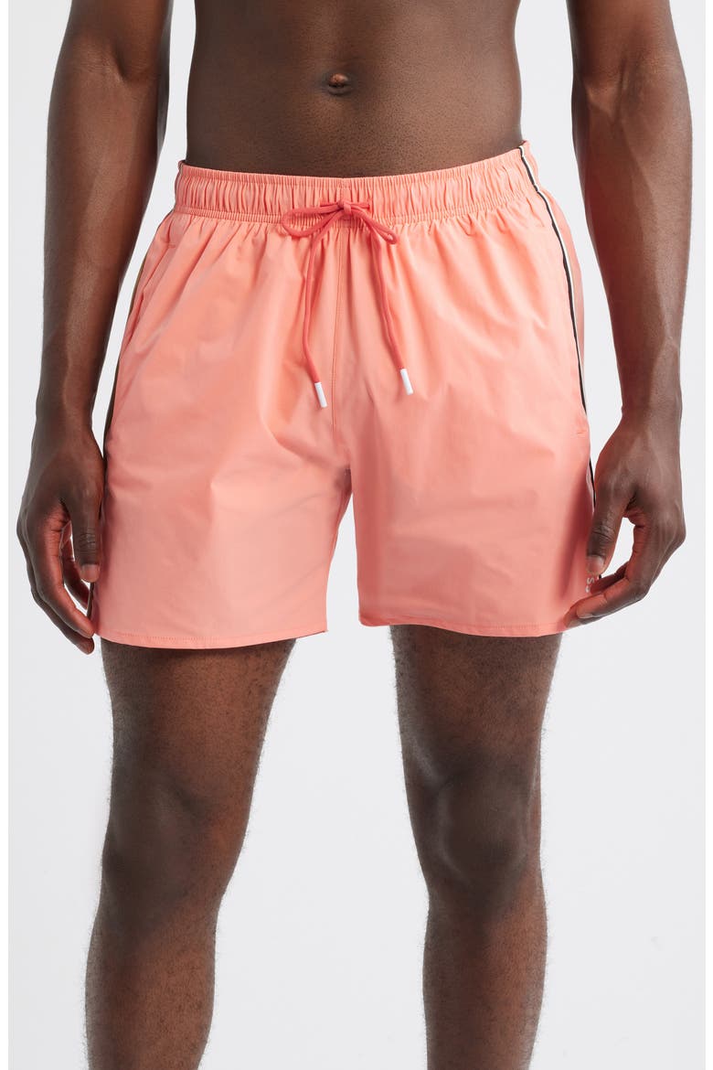 Iconic Side Stripe Swim Trunks, Main, color, CORAL PINK