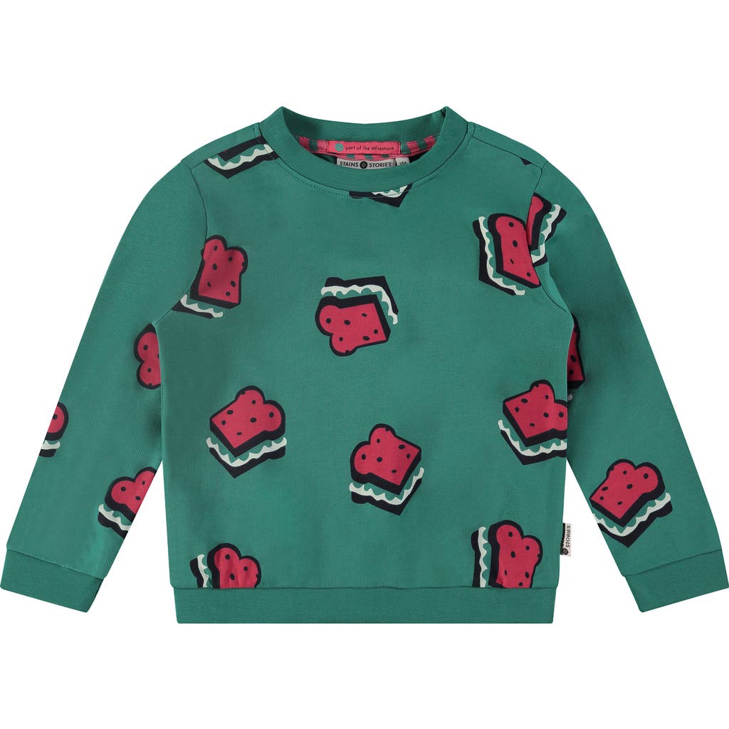Stains And Stories By Babyface Allover Sandwich Print Sweatshirt In Green