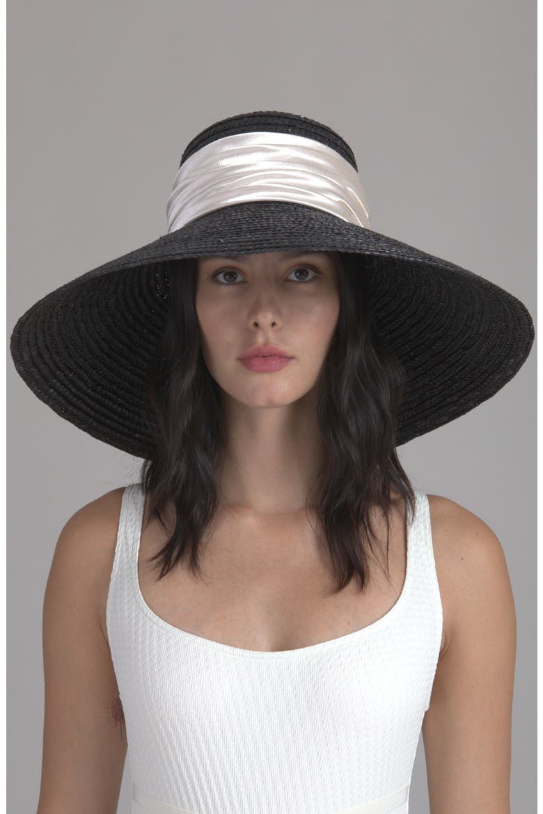 Mirabel Bow Straw Sun Hat, Alternate, color, BLACK