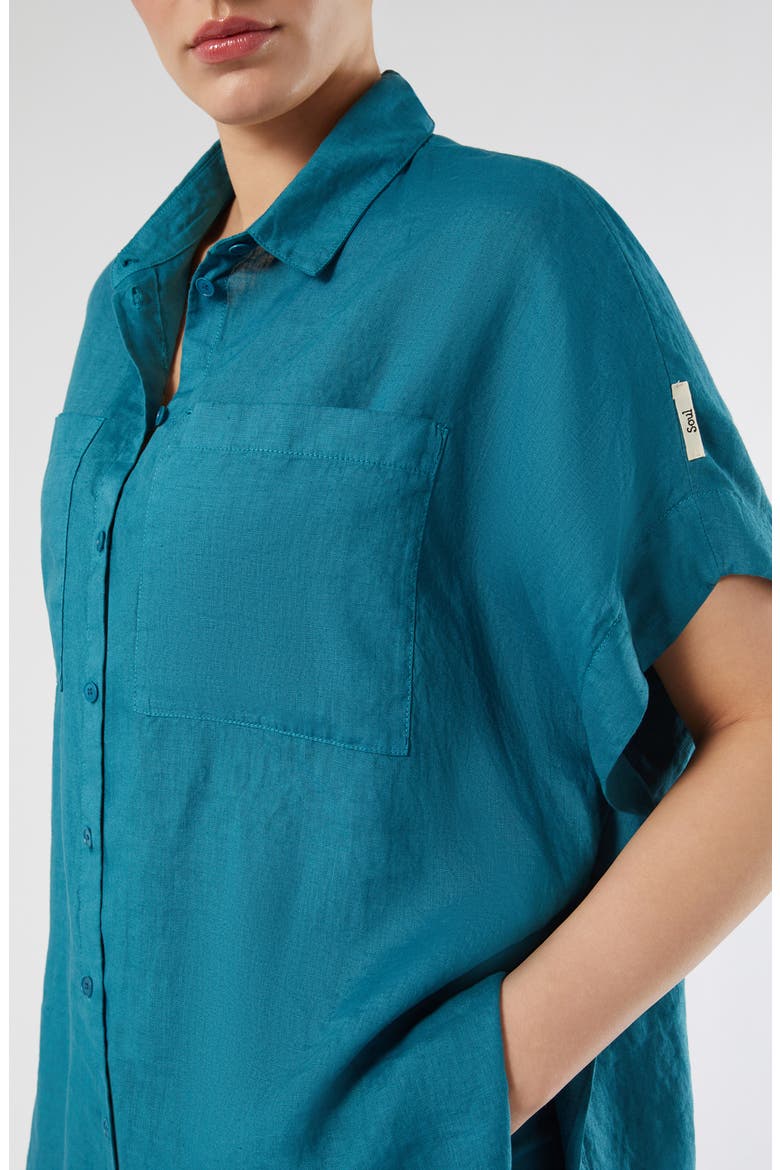 Voyage Collection Linen Canvas Button-Up Tunic, Alternate, color, TURQUOISE
