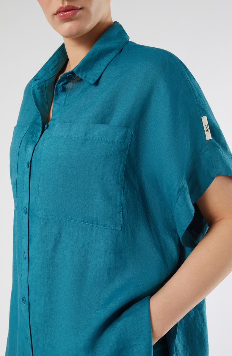 Marina Rinaldi Voyage Collection Linen Canvas Button-Up Tunic, Alternate, color,